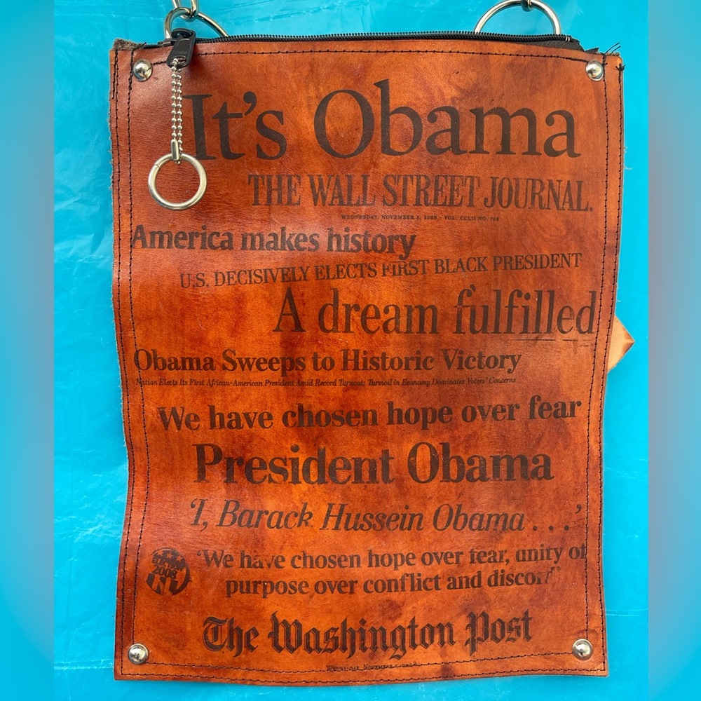 OBAMA PRINTED WALL STREET JOURNAL Genuine leather bag by ARMANDO JAVIER